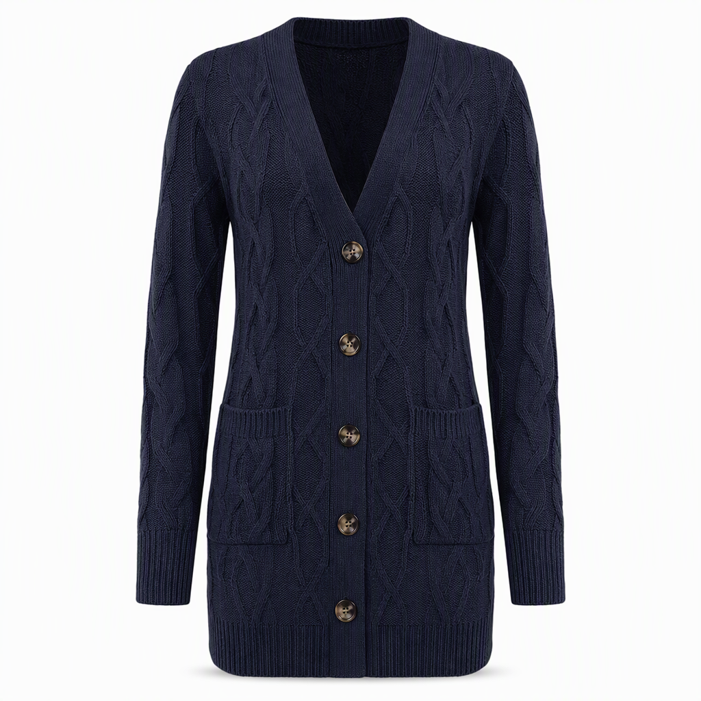 Lange Kabelgebreide Cardigan met Knoopsluiting en Grote Zakken-28