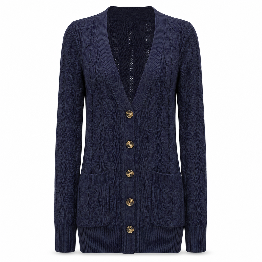 Lange Kabelgebreide Cardigan met Knoopsluiting en Grote Zakken-29