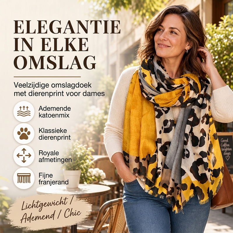 Elegante Sjaal met Luipaardprint en Franjes