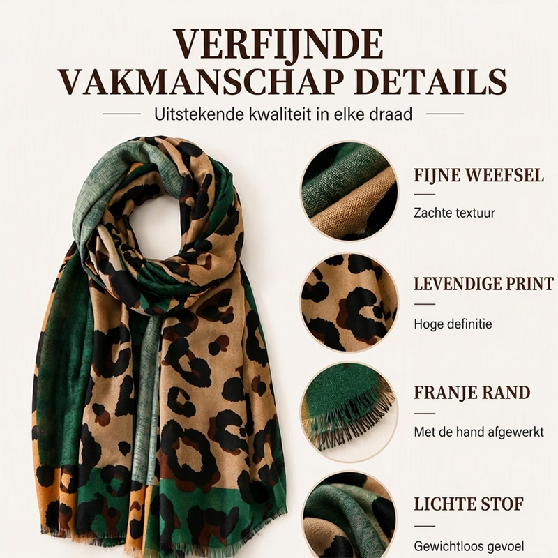 Elegante Sjaal met Luipaardprint en Franjes-1