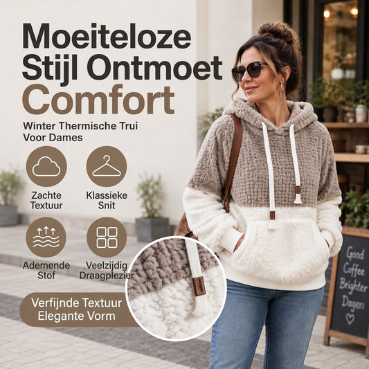 Zachte Teddy Hoodie met Kangoeroezak en Contrastdetails