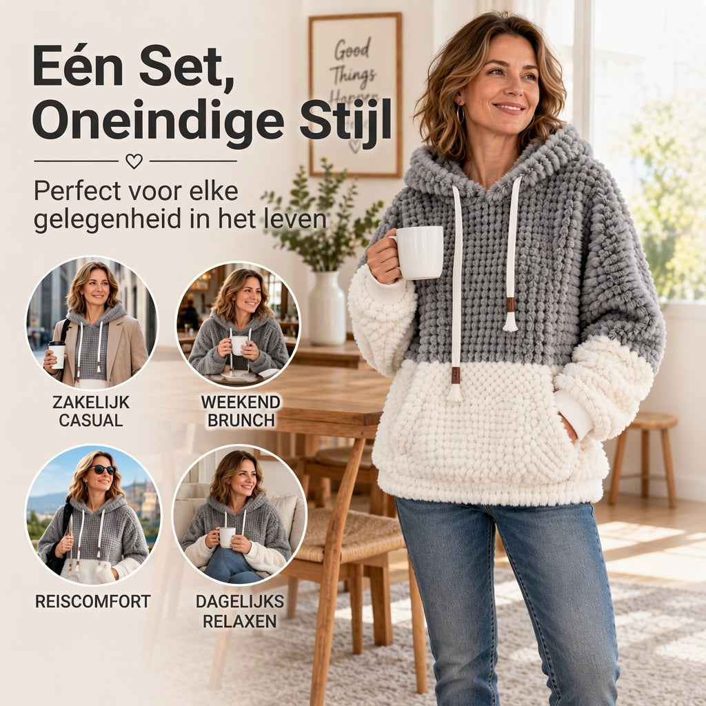 Zachte Teddy Hoodie met Kangoeroezak en Contrastdetails-5