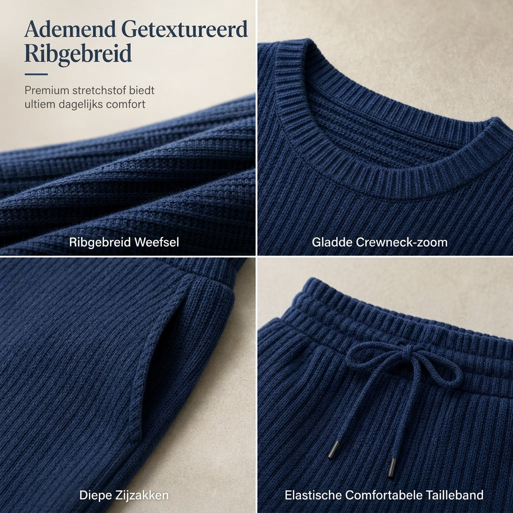 2-Delige Geribde Gebreide Lounge Set met Wijde Pijpen-6