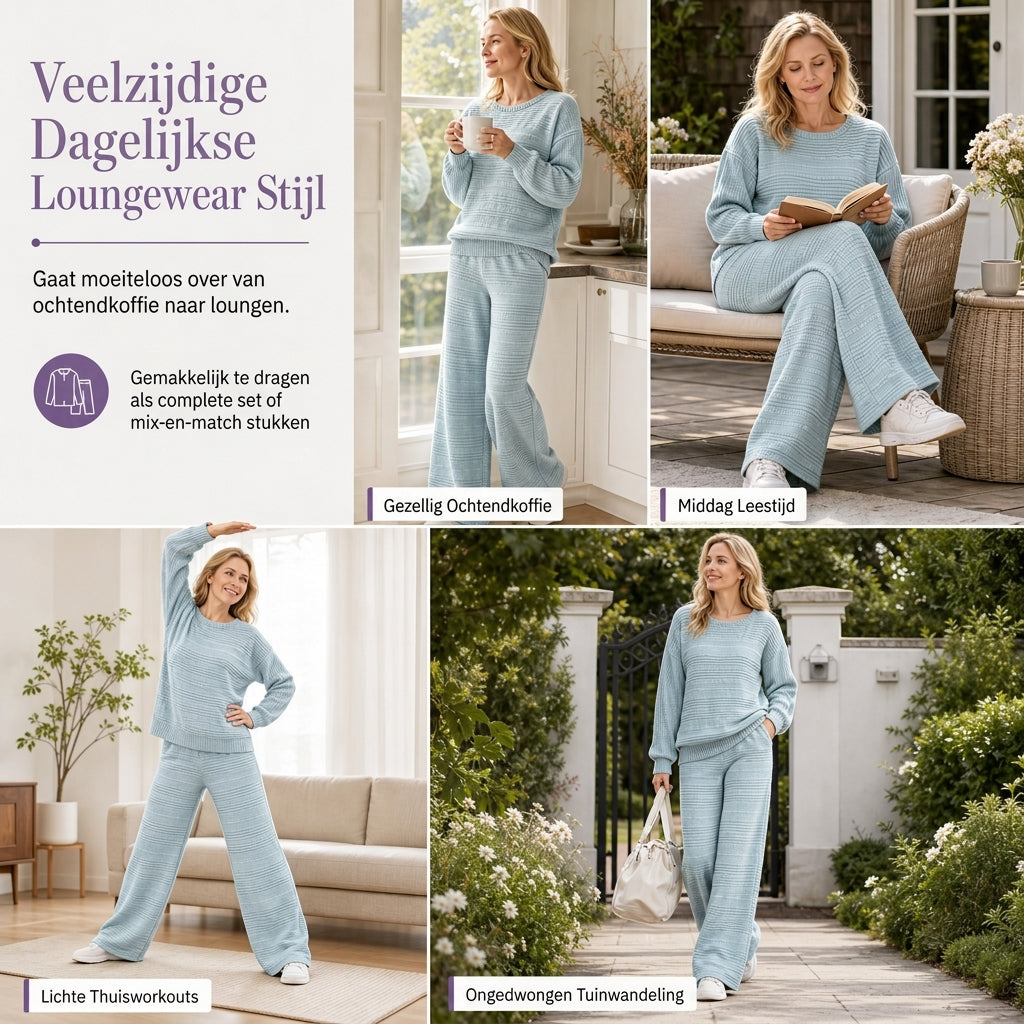 2-Delige Geribde Gebreide Lounge Set met Wijde Pijpen-8