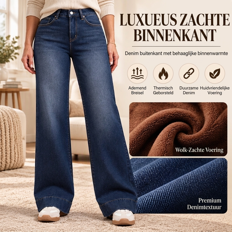 Warme gevoerde high-waist jeans met wijde pijpen-4