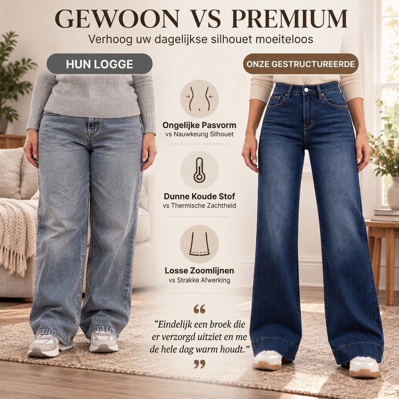 Warme gevoerde high-waist jeans met wijde pijpen-3
