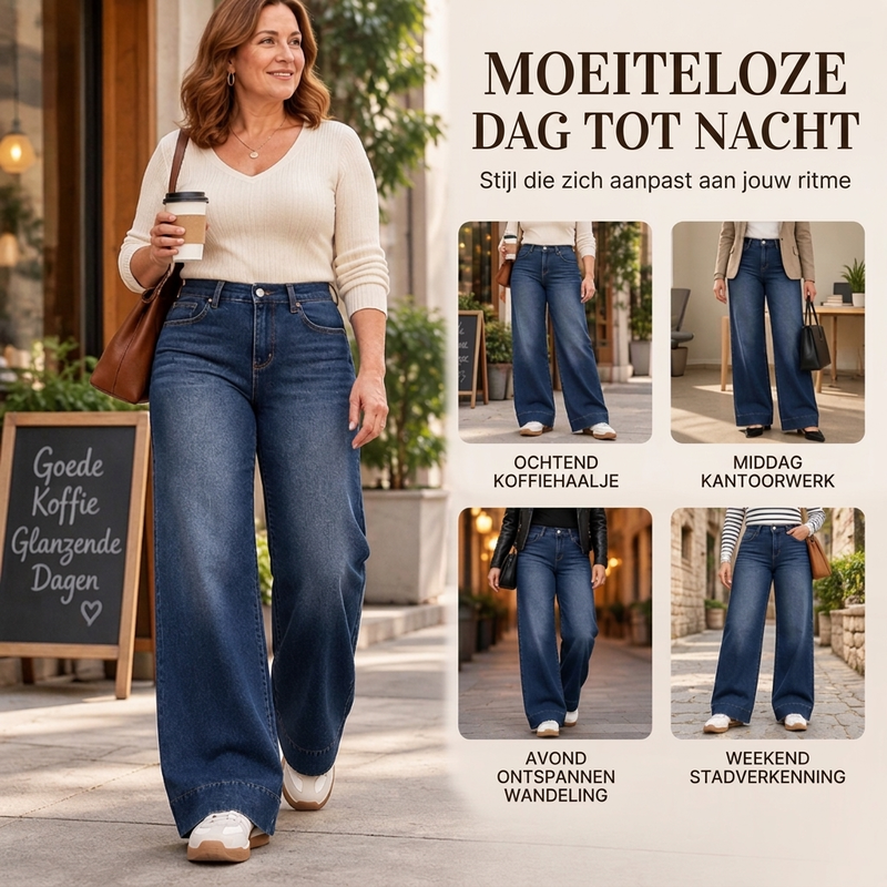 Warme gevoerde high-waist jeans met wijde pijpen-5