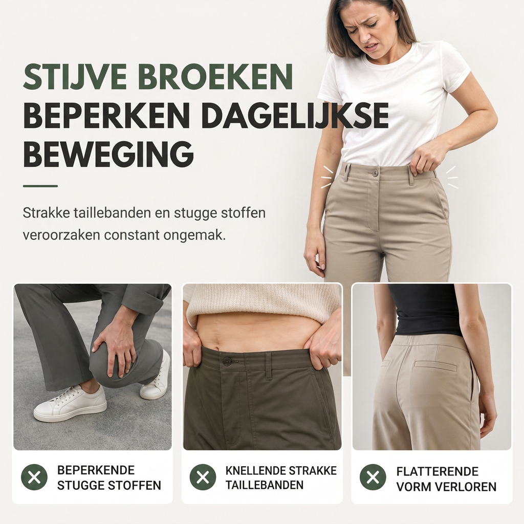Comfortabele Broek met Gebogen Pijpen, Elastische Taille en Zakken-1