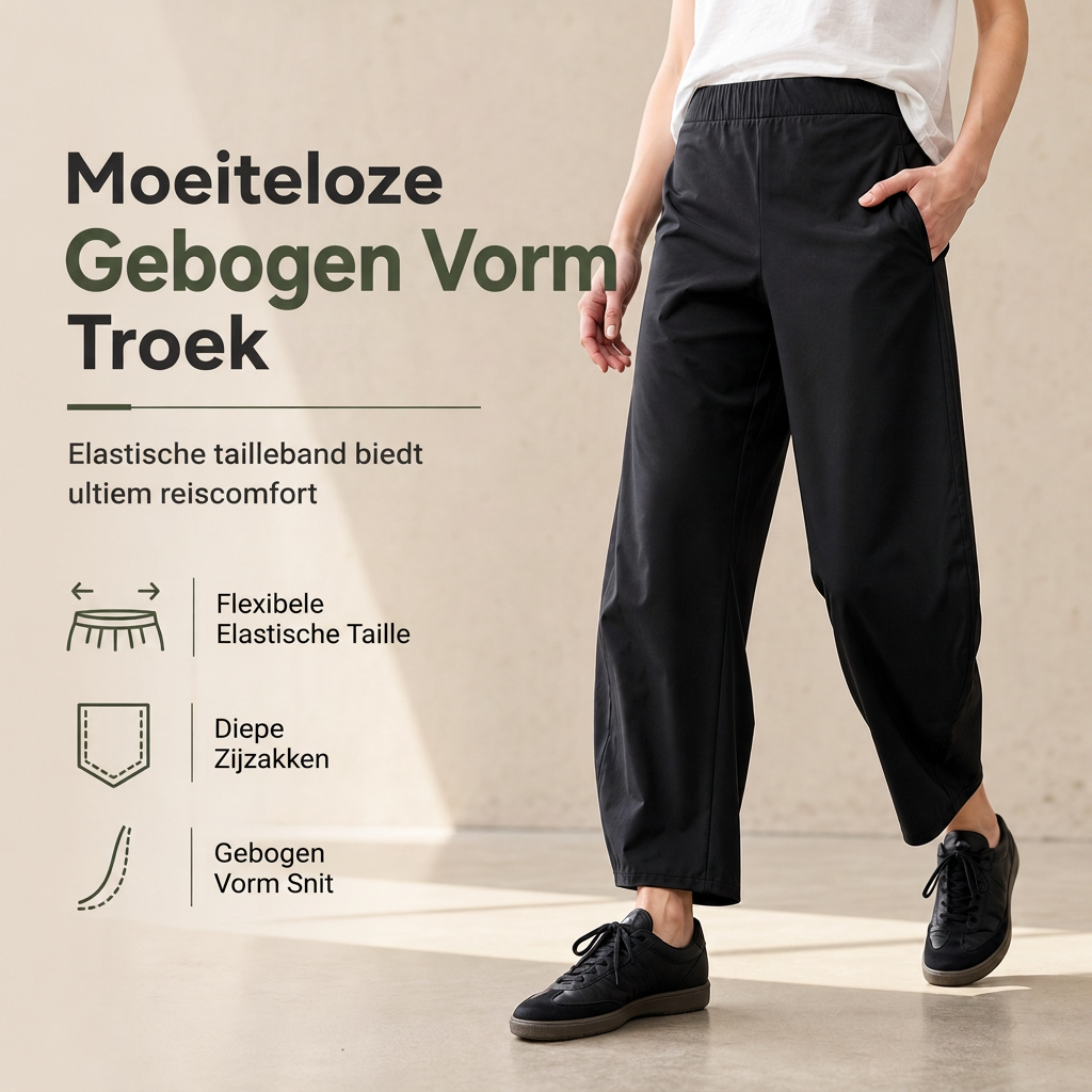 Comfortabele Broek met Gebogen Pijpen, Elastische Taille en Zakken