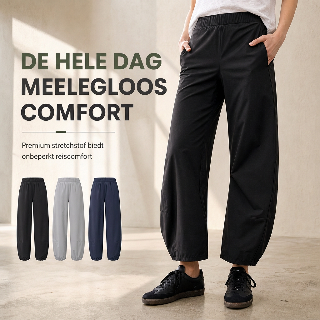 Comfortabele Broek met Gebogen Pijpen, Elastische Taille en Zakken-2