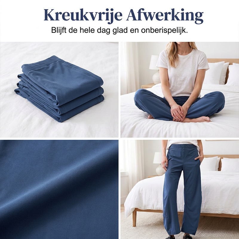 Comfortabele Broek met Gebogen Pijpen, Elastische Taille en Zakken-5