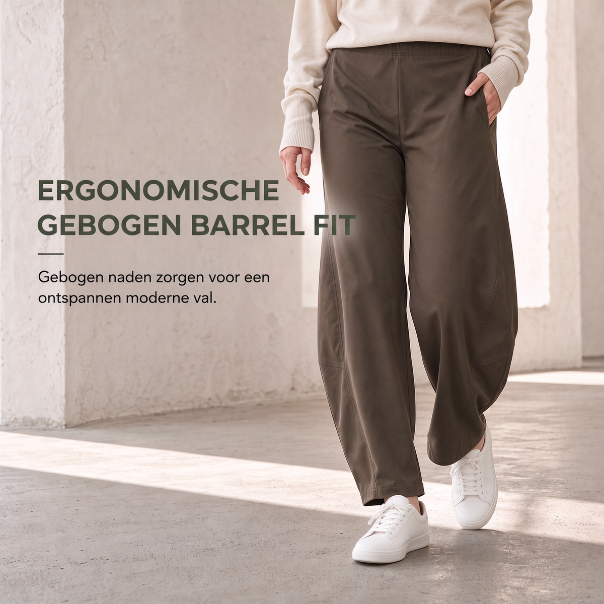 Comfortabele Broek met Gebogen Pijpen, Elastische Taille en Zakken-6