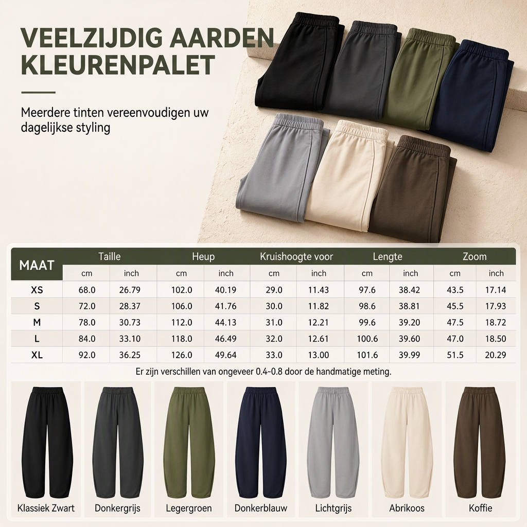 Comfortabele Broek met Gebogen Pijpen, Elastische Taille en Zakken-7