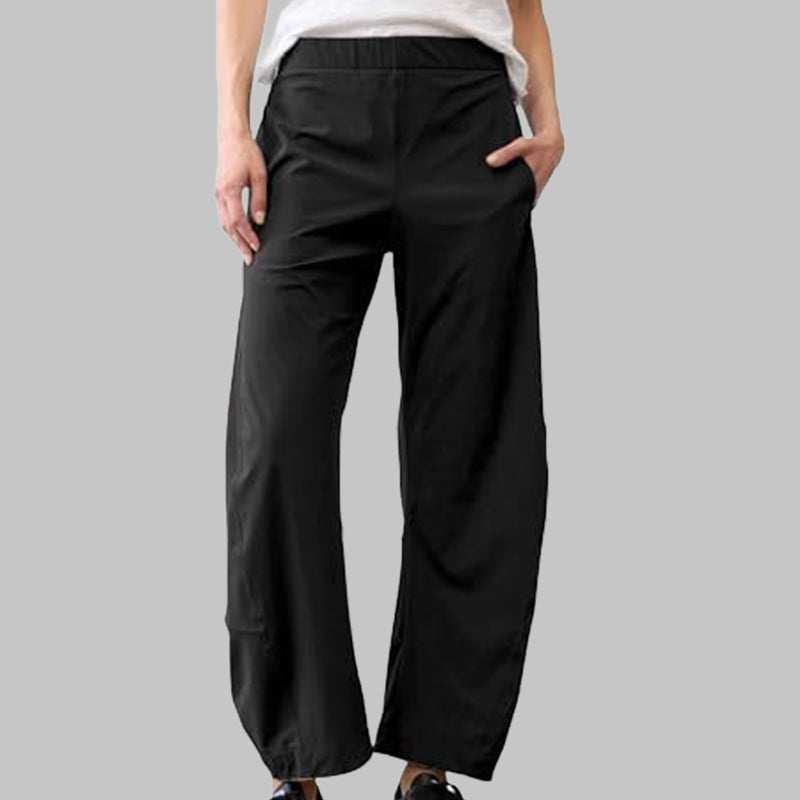Comfortabele Broek met Gebogen Pijpen, Elastische Taille en Zakken-10