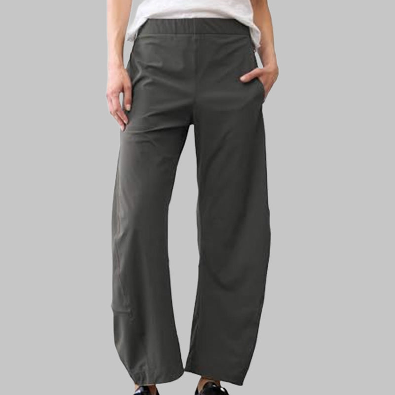 Comfortabele Broek met Gebogen Pijpen, Elastische Taille en Zakken-12