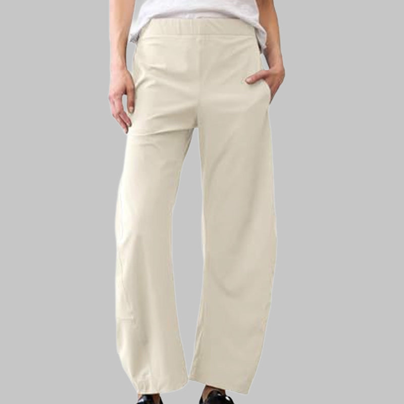 Comfortabele Broek met Gebogen Pijpen, Elastische Taille en Zakken-11