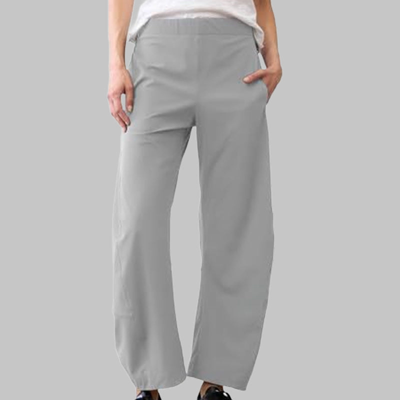 Comfortabele Broek met Gebogen Pijpen, Elastische Taille en Zakken-13