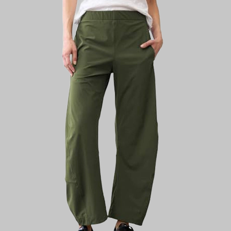 Comfortabele Broek met Gebogen Pijpen, Elastische Taille en Zakken-14