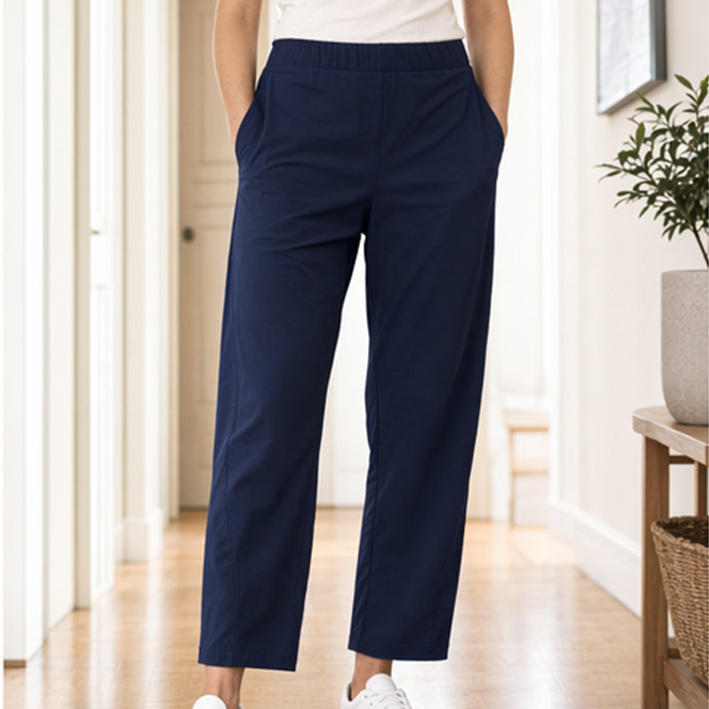 Comfortabele Broek met Gebogen Pijpen, Elastische Taille en Zakken-9