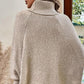 Kabelgebreide Poncho Trui met Col en Decoratieve Knopen-2
