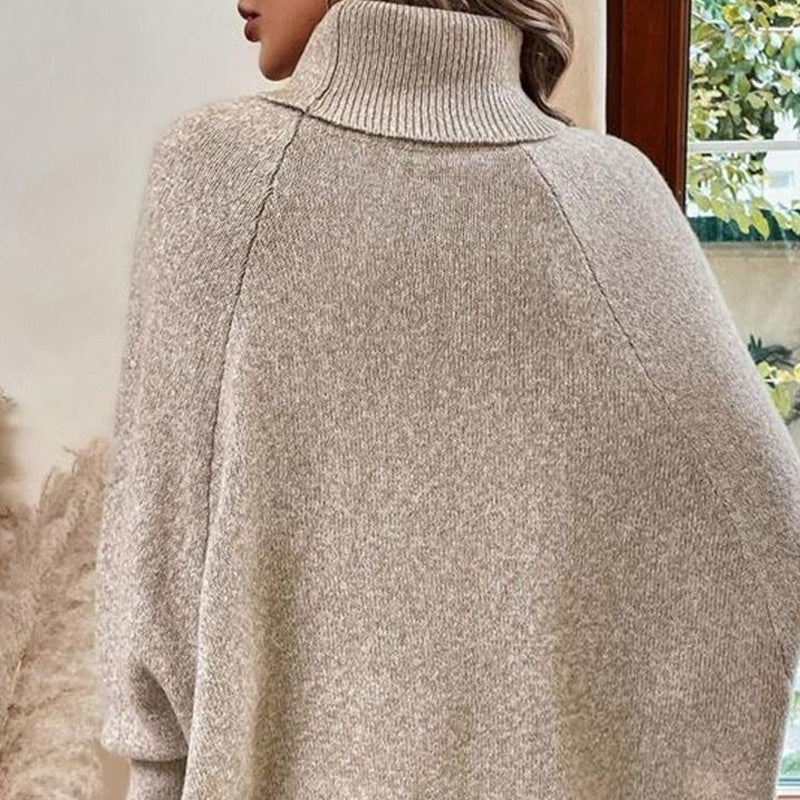 Kabelgebreide Poncho Trui met Col en Decoratieve Knopen-2