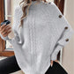 Kabelgebreide Poncho Trui met Col en Decoratieve Knopen-7