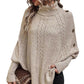 Kabelgebreide Poncho Trui met Col en Decoratieve Knopen-1