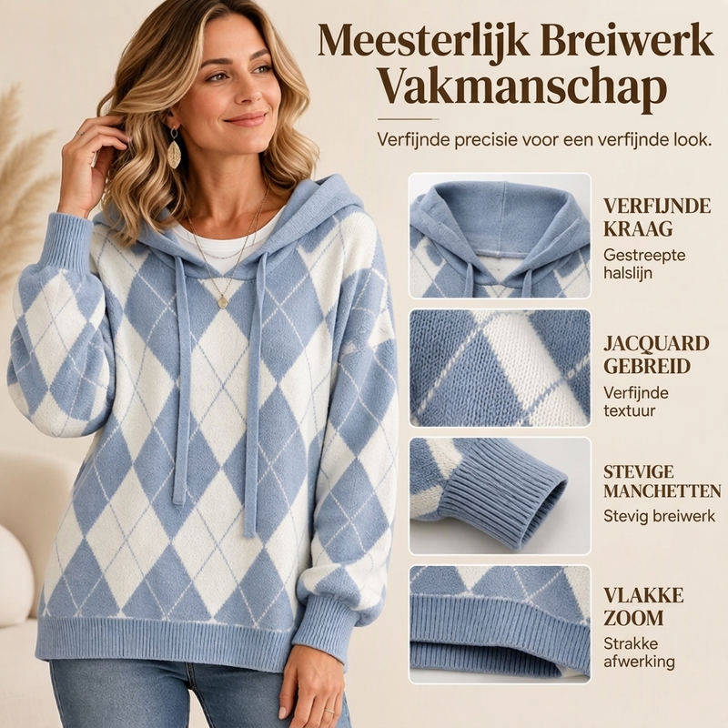 Gebreide Hoodie met Argyle Ruitpatroon en Relaxte Pasvorm-1