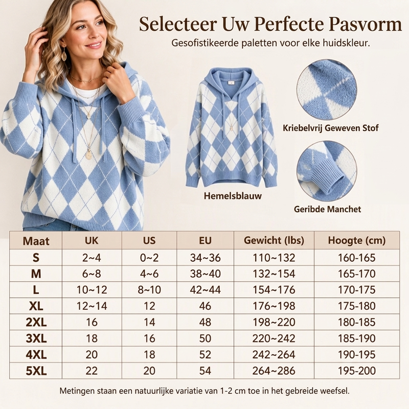 Gebreide Hoodie met Argyle Ruitpatroon en Relaxte Pasvorm-2