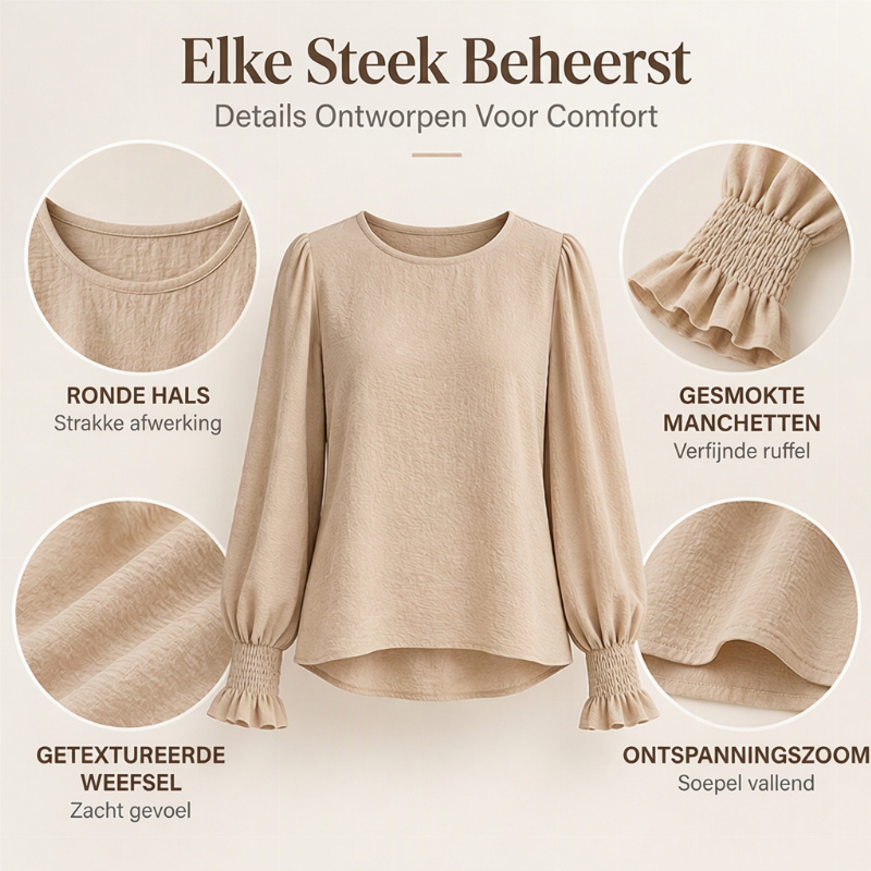Elegante Blouse met Pofmouwen en Gesmokte Manchetten-1
