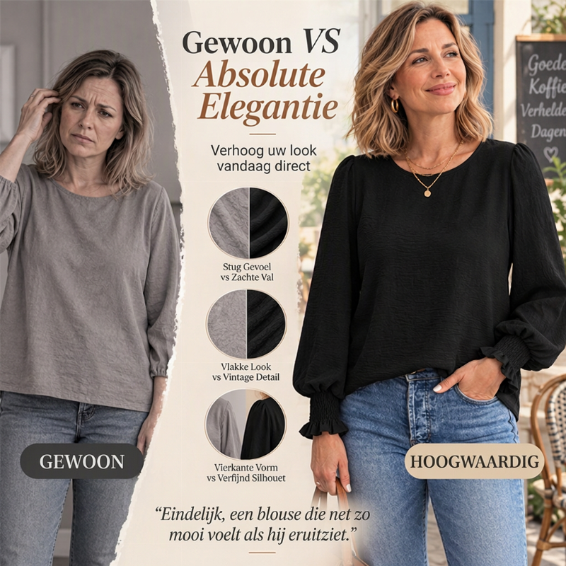 Elegante Blouse met Pofmouwen en Gesmokte Manchetten-3