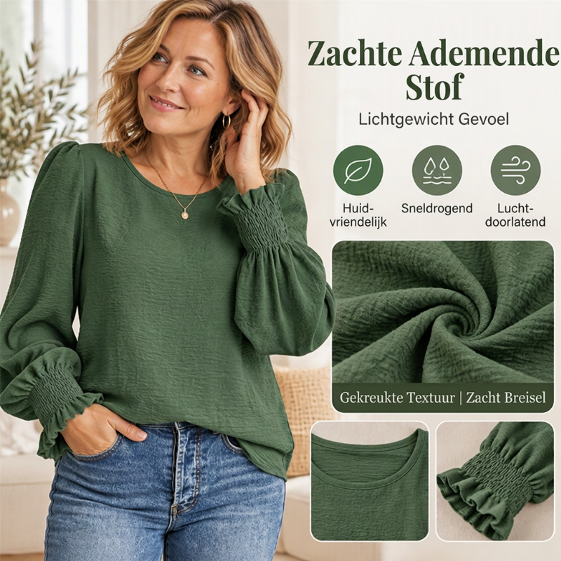 Elegante Blouse met Pofmouwen en Gesmokte Manchetten-4