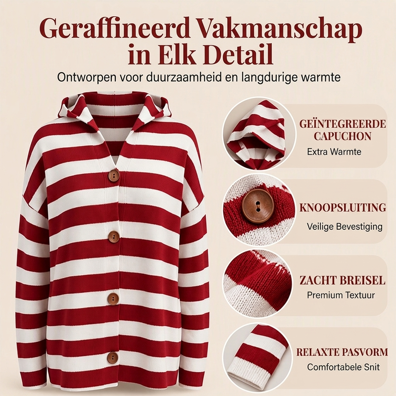 Gestreepte Gebreide Cardigan met Capuchon en Knoopsluiting-1