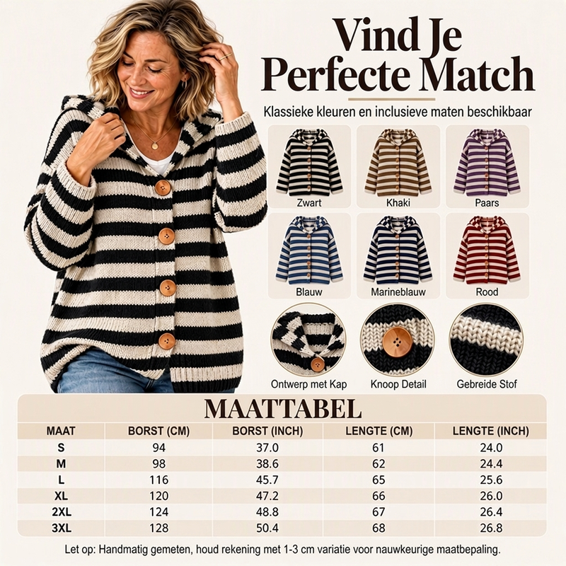 Gestreepte Gebreide Cardigan met Capuchon en Knoopsluiting-5
