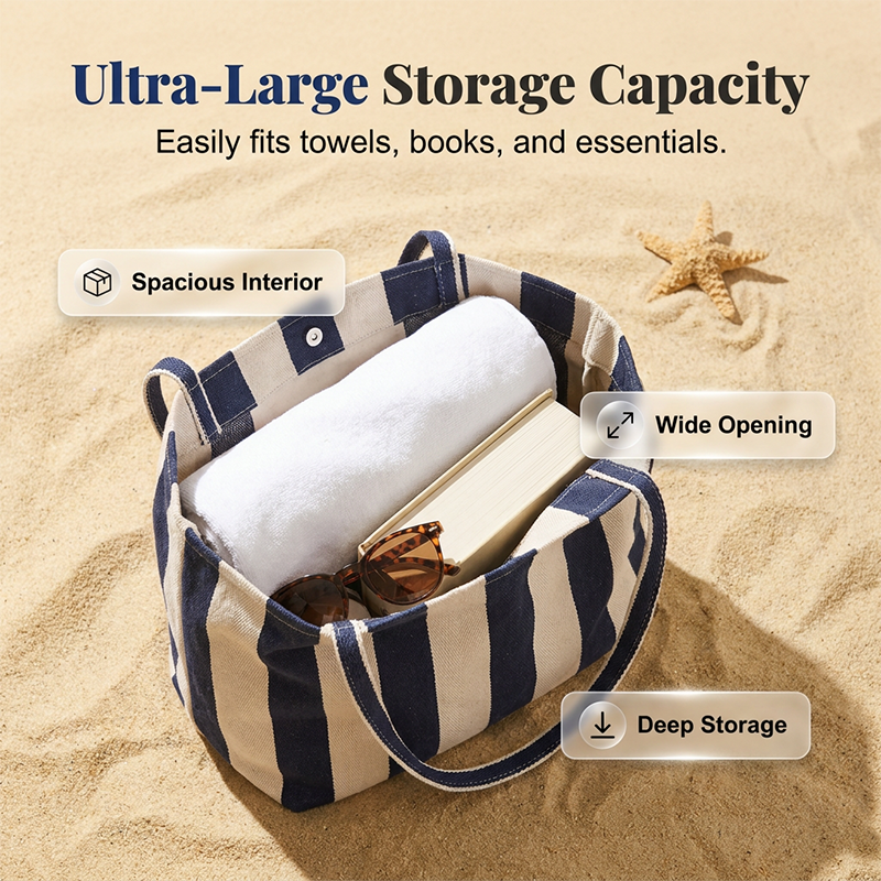Ruime Gestreepte Strandtas met Grote Capaciteit-2