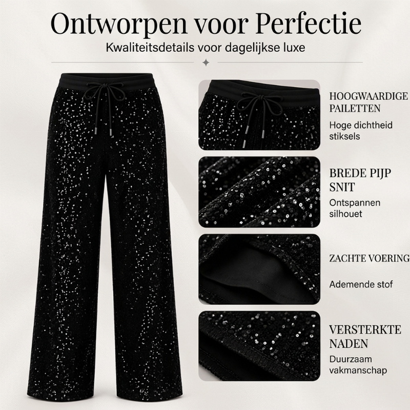 Wijde paillettenbroek met elastische taille-3