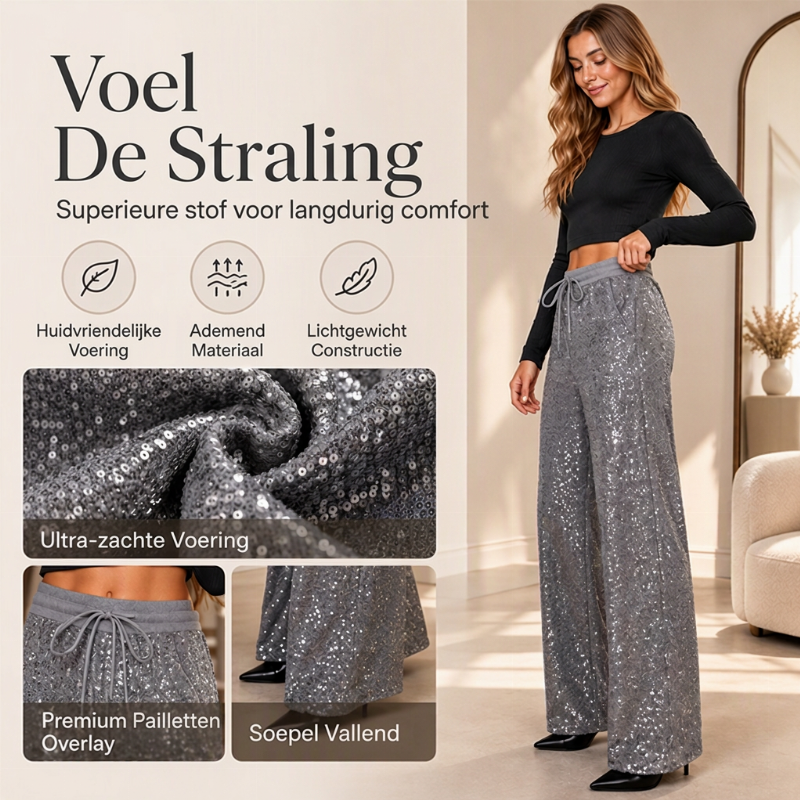 Wijde paillettenbroek met elastische taille-1
