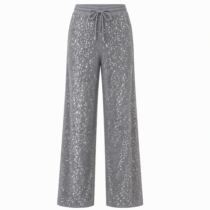 Wijde paillettenbroek met elastische taille-10