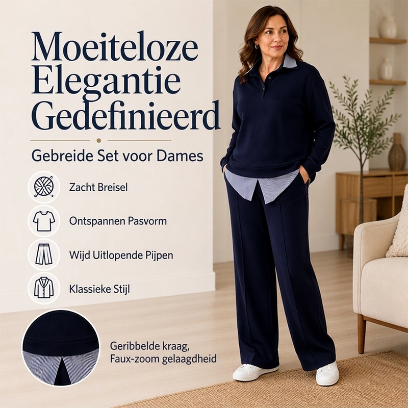 Elegante 2-Delige Gebreide Set met Gelaagde Look en Wijde Pijpen