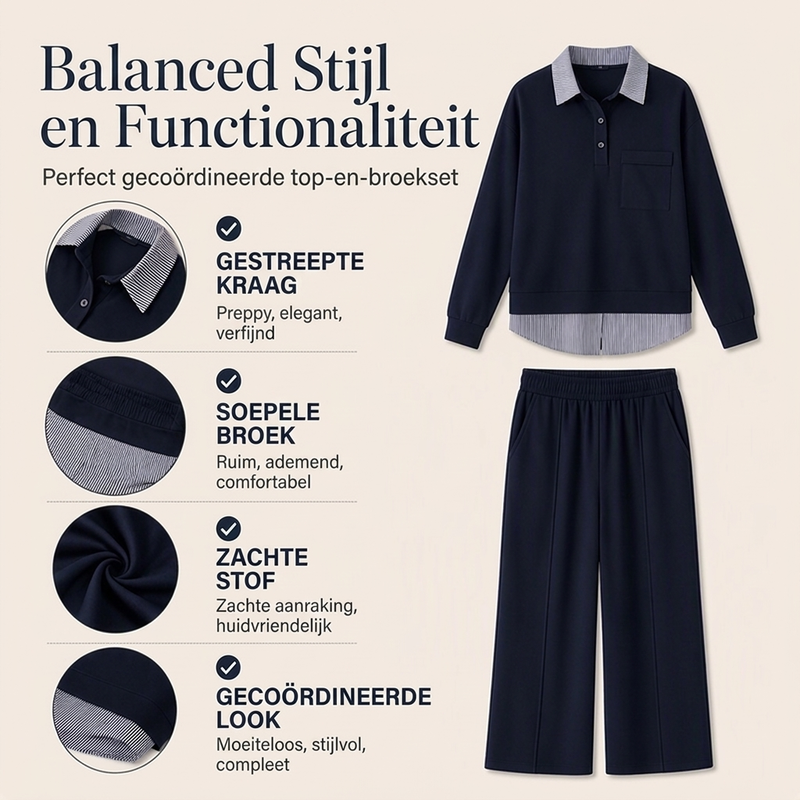 Elegante 2-Delige Gebreide Set met Gelaagde Look en Wijde Pijpen-1