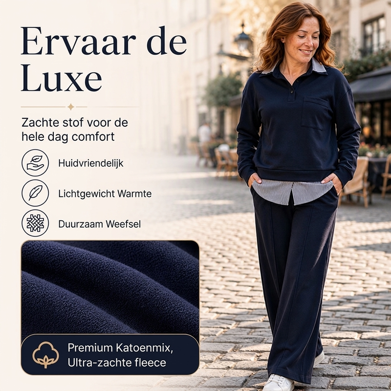 Elegante 2-Delige Gebreide Set met Gelaagde Look en Wijde Pijpen-3