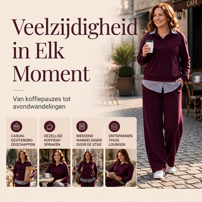 Elegante 2-Delige Gebreide Set met Gelaagde Look en Wijde Pijpen-4