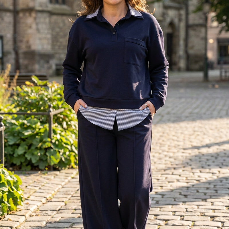 Elegante 2-Delige Gebreide Set met Gelaagde Look en Wijde Pijpen-11