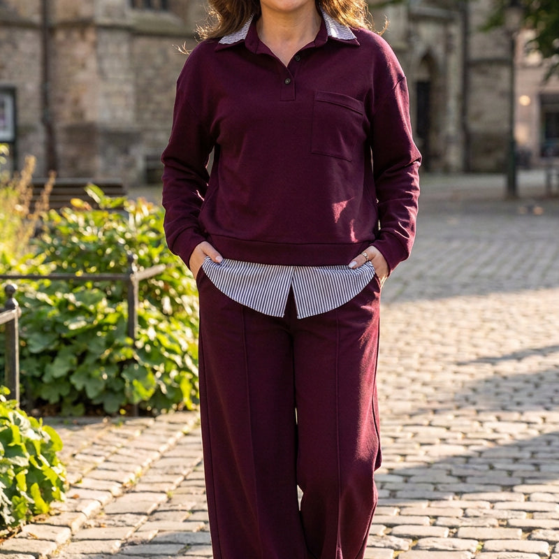 Elegante 2-Delige Gebreide Set met Gelaagde Look en Wijde Pijpen-12
