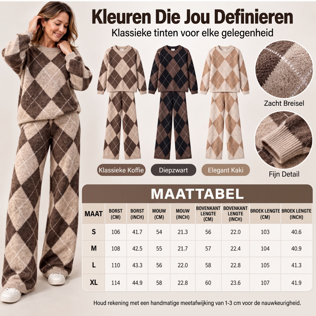 Elegante 2-Delige Gebreide Lounge Set met Ruitpatroon en Wijde Pijpen-5