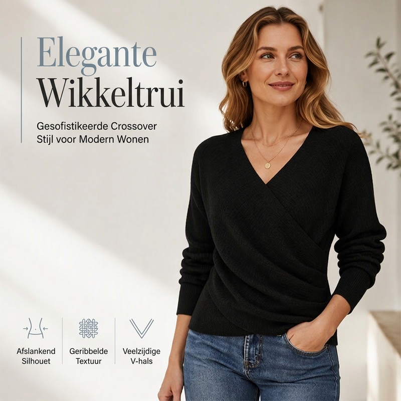 Elegante Wikkeltrui met V-Hals en Geribde Textuur