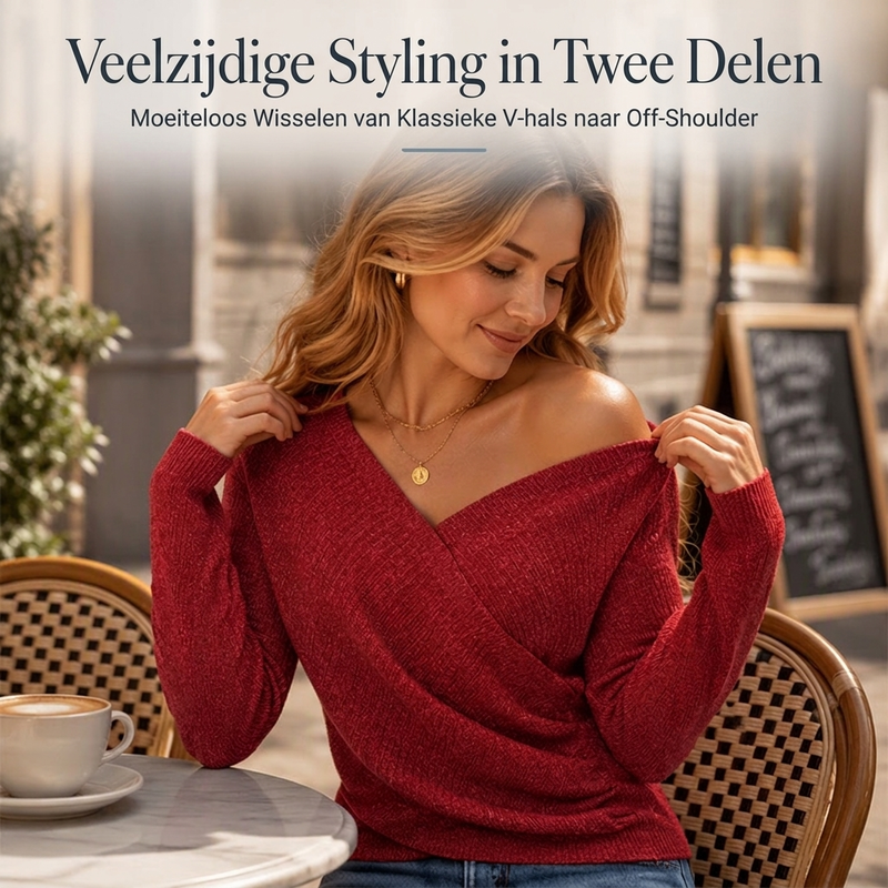 Elegante Wikkeltrui met V-Hals en Geribde Textuur-2