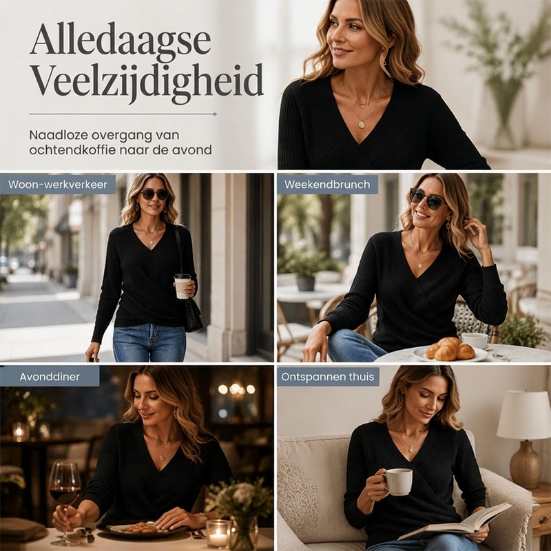 Elegante Wikkeltrui met V-Hals en Geribde Textuur-5