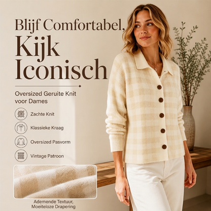 Oversized Geruite Gebreide Cardigan met Kraag en Knoopsluiting