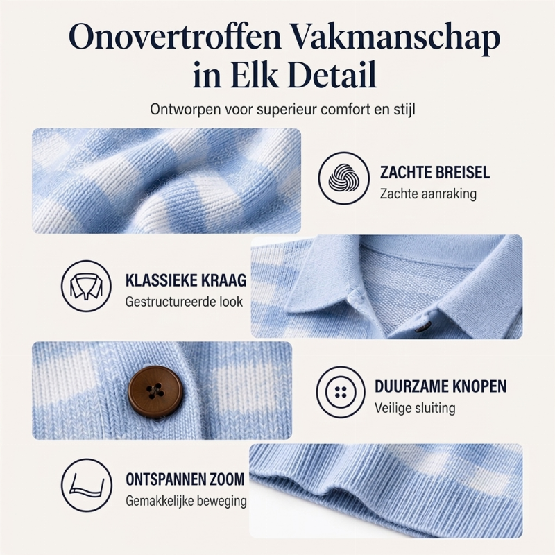 Oversized Geruite Gebreide Cardigan met Kraag en Knoopsluiting-1